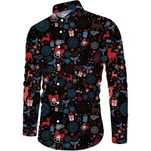 Men's Christmas Style 33 Long Sleeve Button Down Casual Slim Fit Dress Shirts